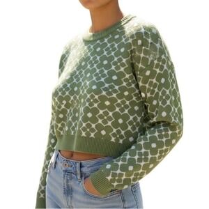 Hollister Green Floral Crop Knit Sweater‎ Size XS